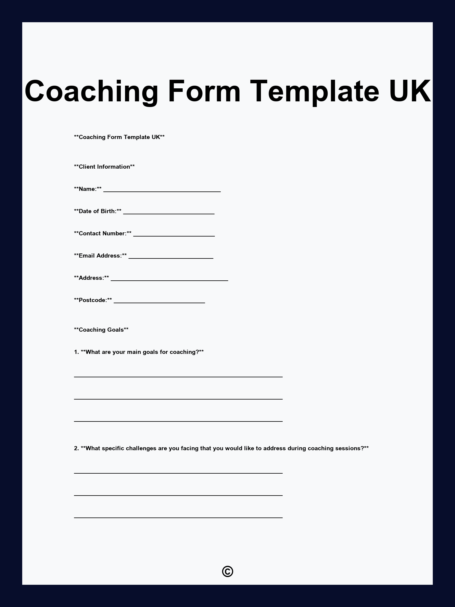 Coaching Form Template UK