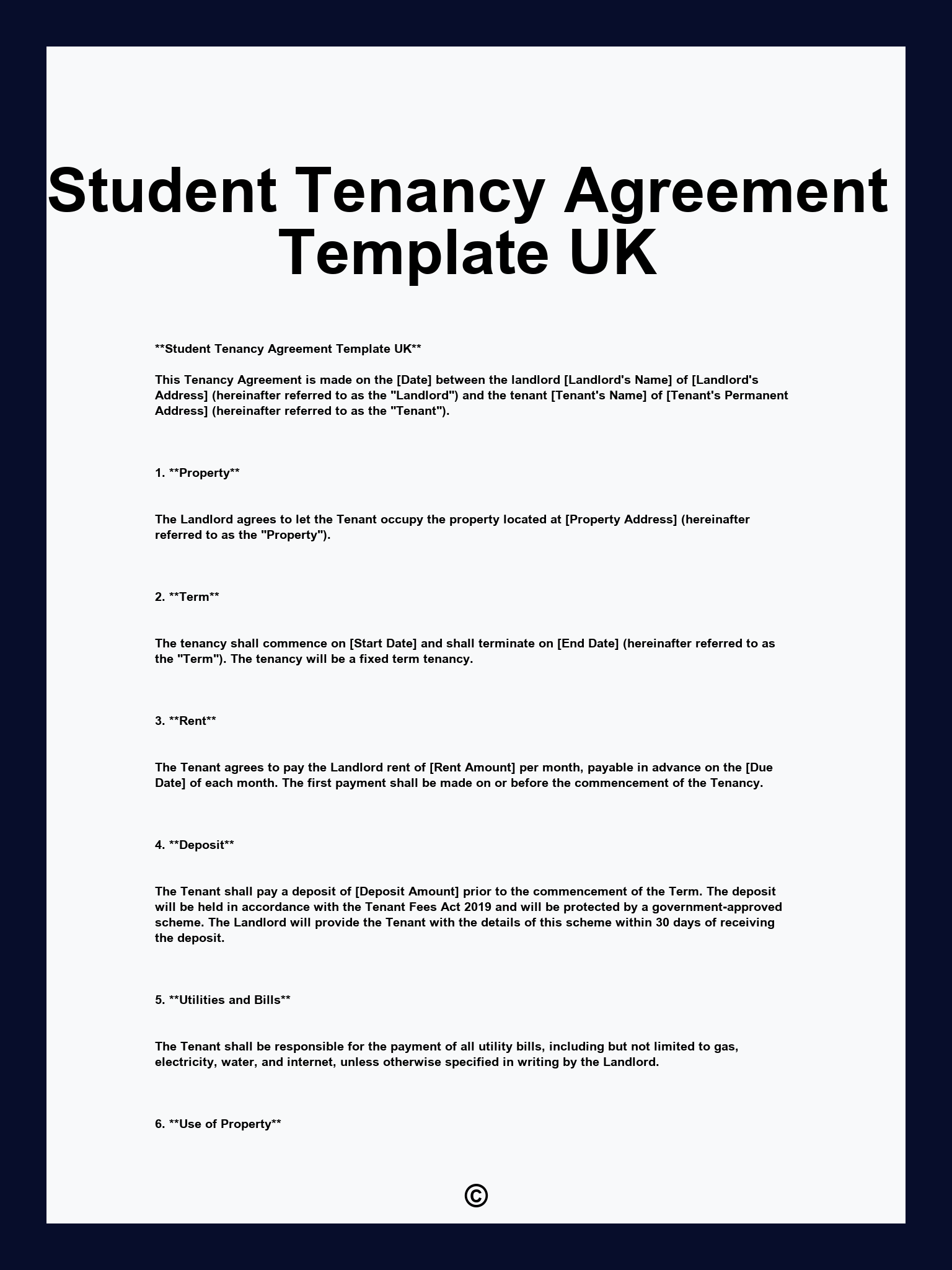 Student Tenancy Agreement Template UK